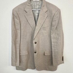 John W Nordstrom Linen Blazer Jacket Beige Ormezzano Italian Linen 46R EUC 0774‎